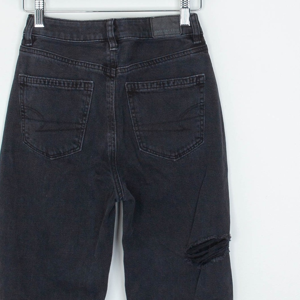 American Eagle Womens Distressed Mom Jeans Size 000R Black‎ Grunge Streetwear - Picture 6 of 8